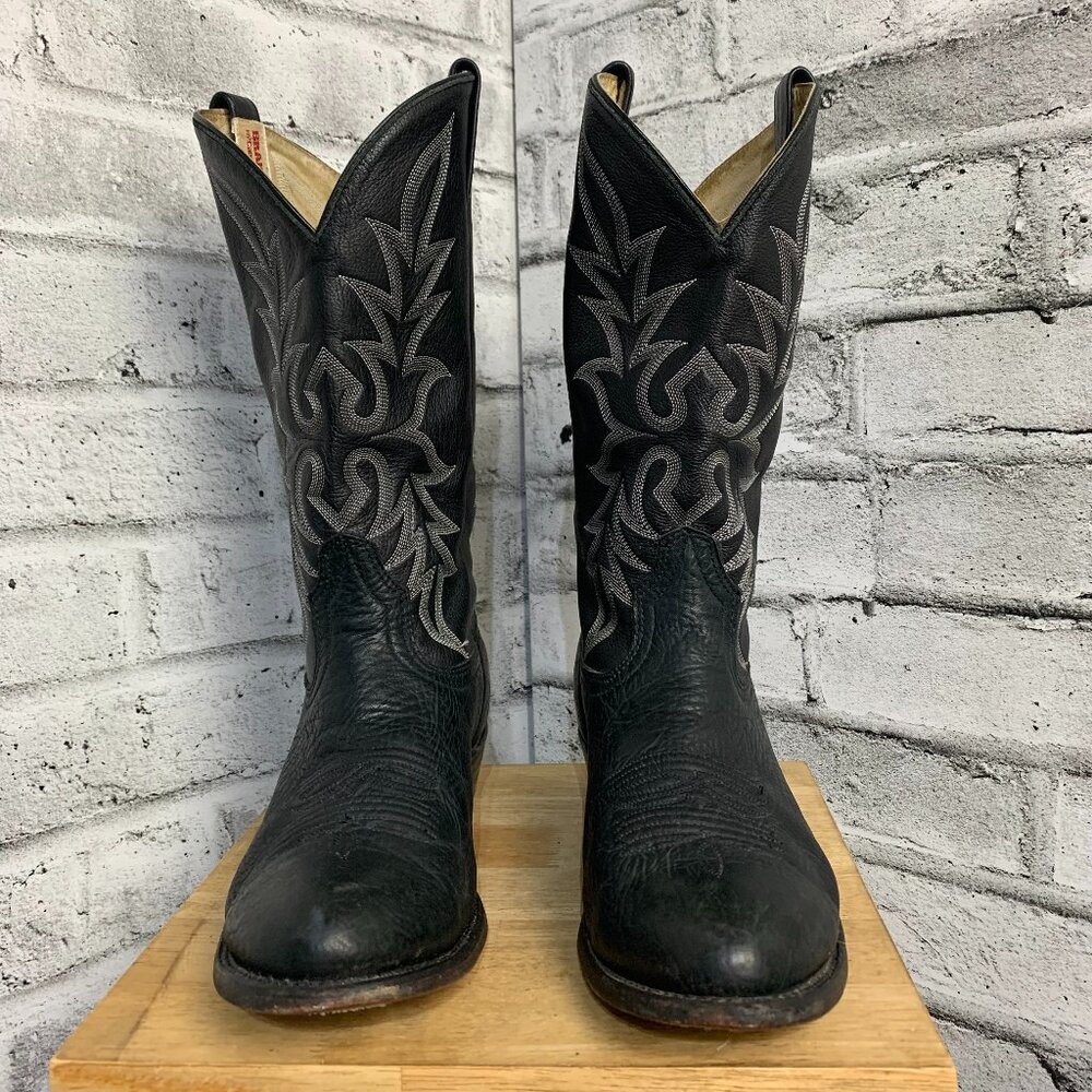 Vintage Brahma Black Leather Western Cowboy Boots Mens 9.5 Rodeo Ranch 90s Boho